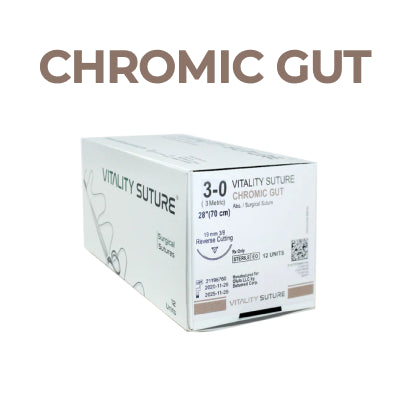 3/0 Chromic Gut Suture 19mm 3/8 Reverse Cutting 28" (12 pk.)