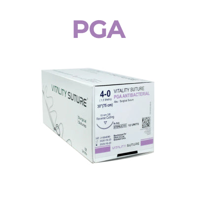 4/0 PGA Antibacterial Sutures 30" 19mm 3/8 Reverse Cutting (12 pk.)