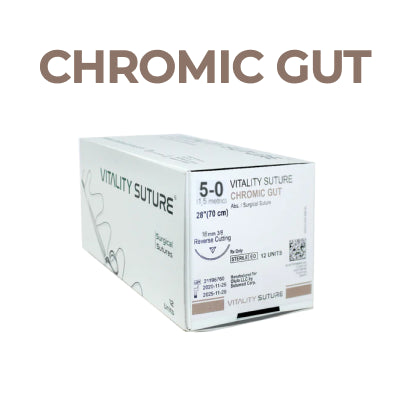 5/0 Chromic Gut Suture 16mm 3/8 Reverse Cutting 28" (12 pk.)