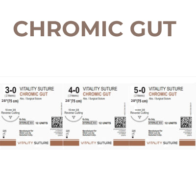Chromic Gut Sutures 28" 3/8 Reverse Cutting (Box of 12) by Vitality™