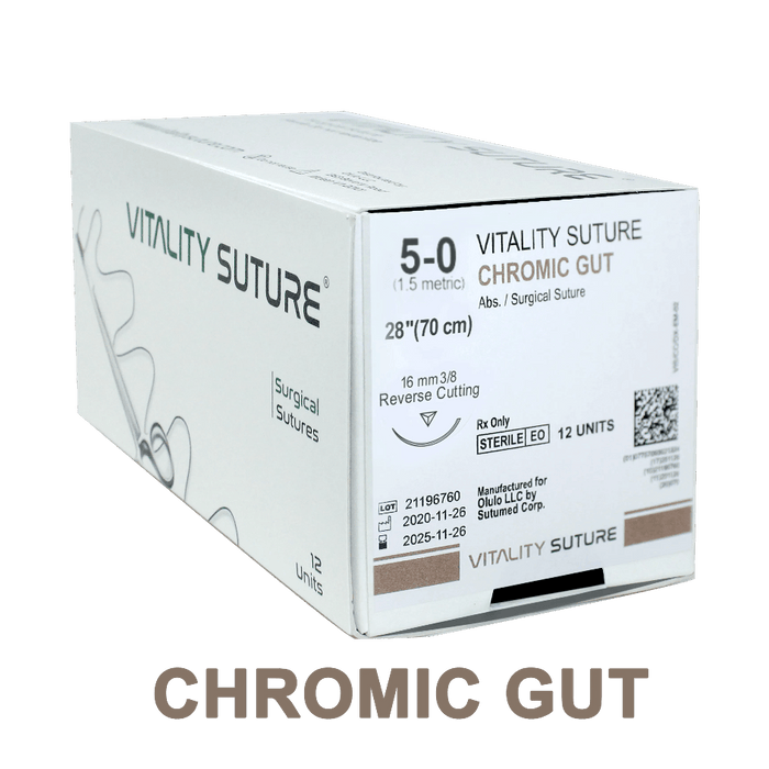 Vitality™ 5-0 Chromic Gut 27" Surgical Suture 19mm 3/8 Reverse Cutting 